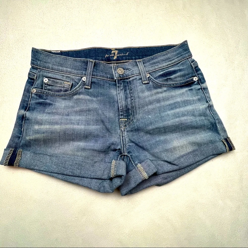 7 For All Mankind Rolled Cuff Denim Shorts Size 25 - Picture 1 of 8